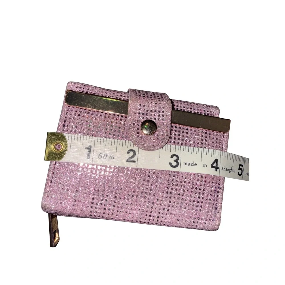 Pink Glitter Bling‎ Trifold Wallet Snap Closure Zipper Coin Pocket